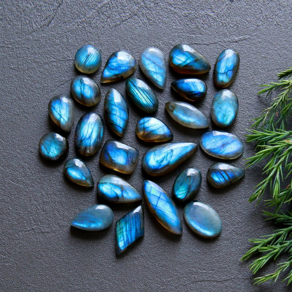 26 Pcs 135 Cts  Natural Labradorite Cabochon Loose Gemstone Jewelry Wire Wrapped Pendant Semi-Precious Healing Crystal Lots   21x7-9x9mm #12134