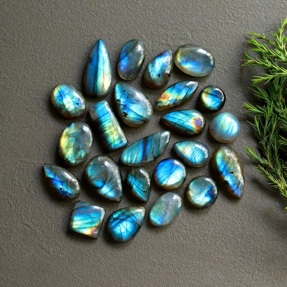 23 Pcs 186 Cts  Natural Labradorite Cabochon Loose Gemstone Jewelry Wire Wrapped Pendant Semi-Precious Healing Crystal Lots   22x10-10x10mm #12136