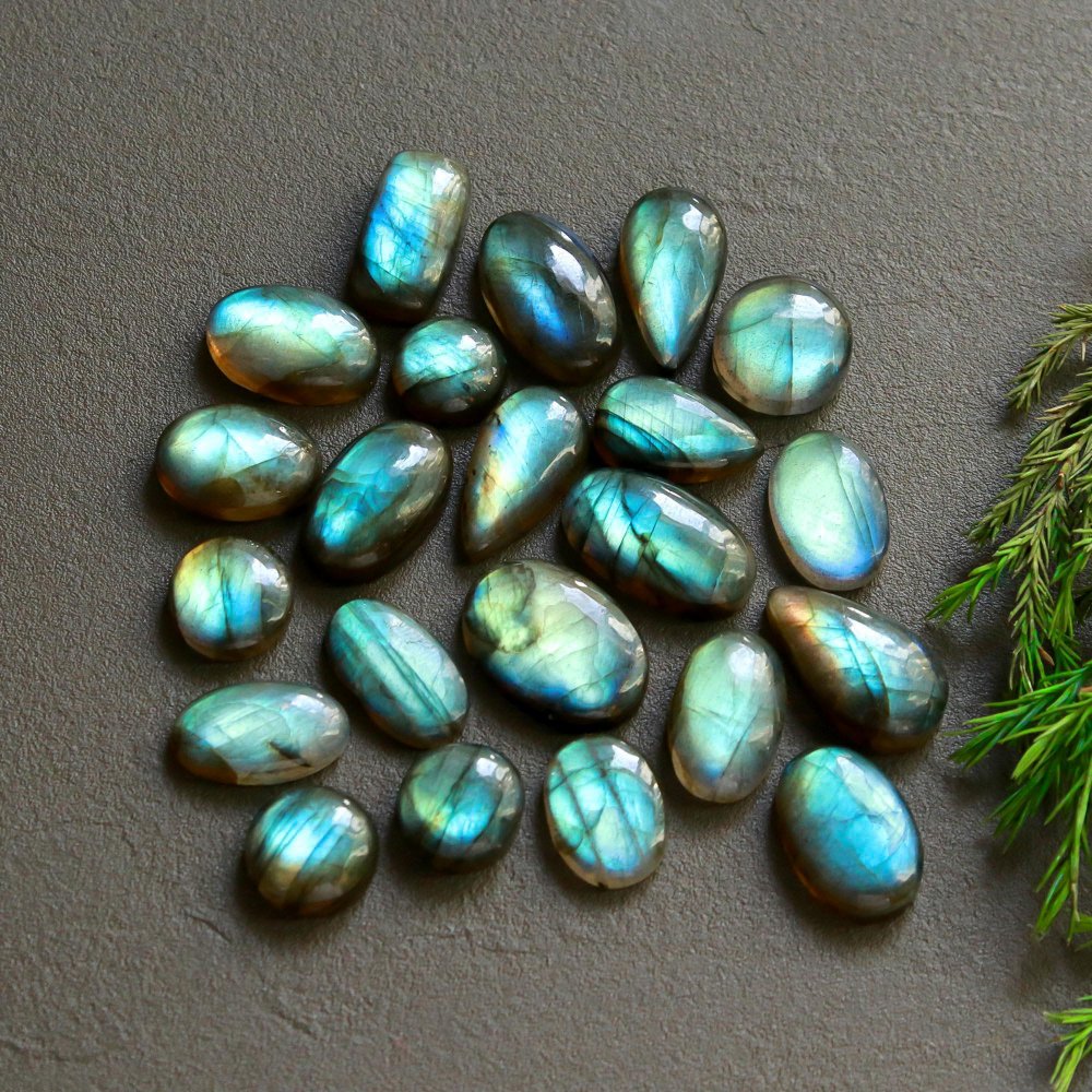 22 Pcs 174 Cts  Natural Labradorite Cabochon Loose Gemstone Jewelry Wire Wrapped Pendant Semi-Precious Healing Crystal Lots   20x10-10x10mm #12142