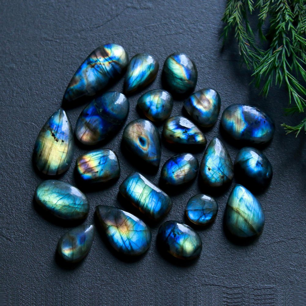 21 Pcs 190 Cts  Natural Labradorite Cabochon Loose Gemstone Jewelry Wire Wrapped Pendant Semi-Precious Healing Crystal Lots   28x12-10x10mm #12145