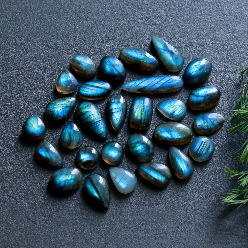 28 Pcs 134 Cts  Natural Labradorite Cabochon Loose Gemstone Jewelry Wire Wrapped Pendant Semi-Precious Healing Crystal Lots   24x6-8x8mm #12147