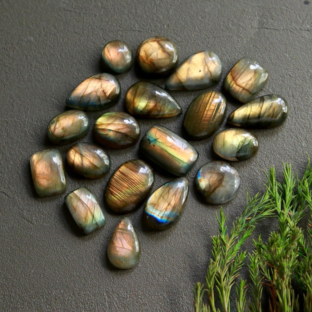 19 Pcs 159 Cts  Natural Labradorite Cabochon Loose Gemstone Jewelry Wire Wrapped Pendant Semi-Precious Healing Crystal Lots   18x10-10x10mm #12152