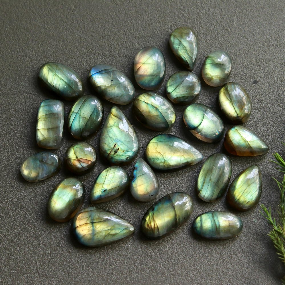 24 Pcs 192 Cts  Natural Labradorite Cabochon Loose Gemstone Jewelry Wire Wrapped Pendant Semi-Precious Healing Crystal Lots   20x14-10x10mm #12153