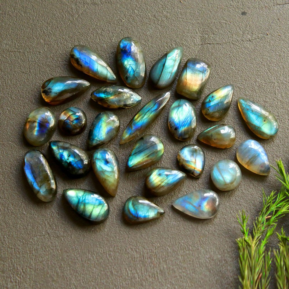 25 Pcs 136 Cts  Natural Labradorite Cabochon Loose Gemstone Jewelry Wire Wrapped Pendant Semi-Precious Healing Crystal Lots   24x6-9x9mm #12157