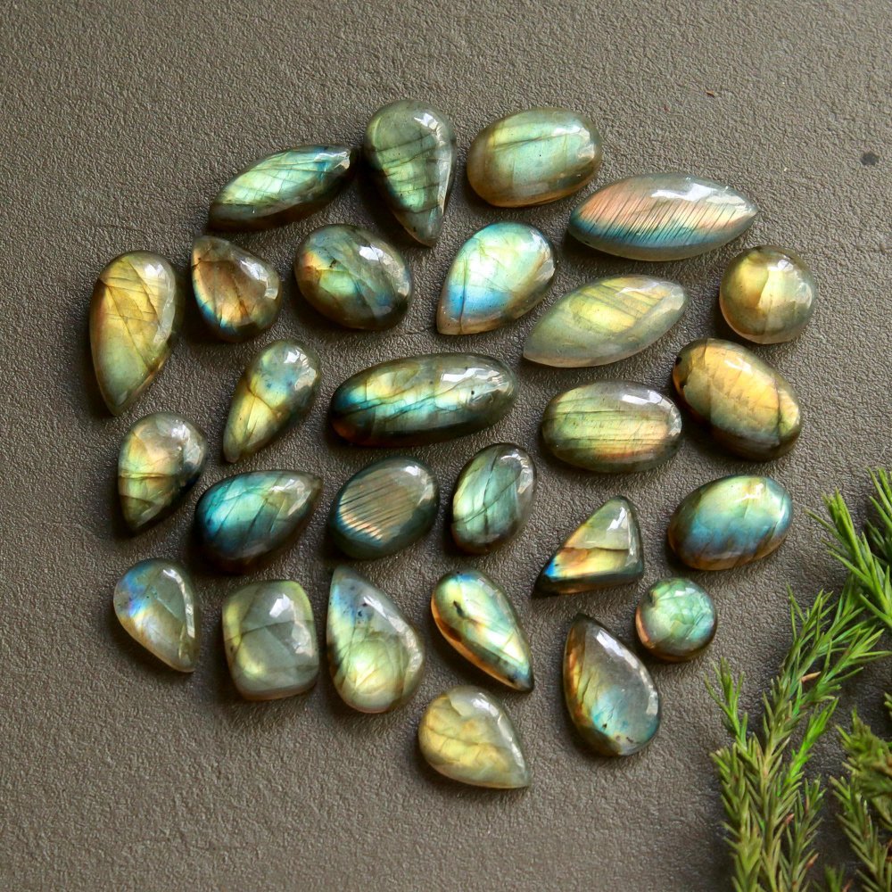 27 Pcs 134 Cts  Natural Labradorite Cabochon Loose Gemstone Jewelry Wire Wrapped Pendant Semi-Precious Healing Crystal Lots   18x8-8x8mm #12158