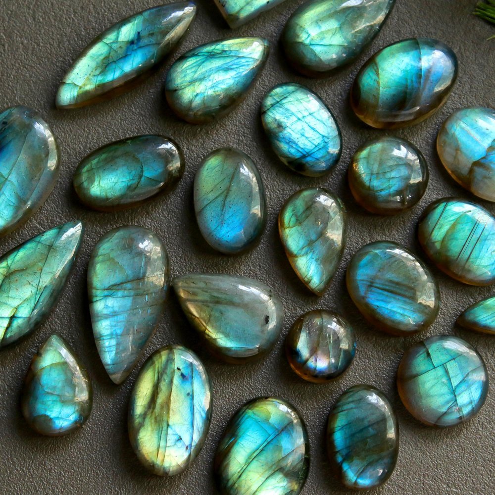 25 Pcs 194 Cts  Natural Labradorite Cabochon Loose Gemstone Jewelry Wire Wrapped Pendant Semi-Precious Healing Crystal Lots   22x10-10x10mm #12161