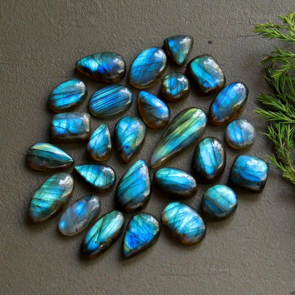 26 Pcs 221 Cts  Natural Labradorite Cabochon Loose Gemstone Jewelry Wire Wrapped Pendant Semi-Precious Healing Crystal Lots   27x11-10x10mm #12162