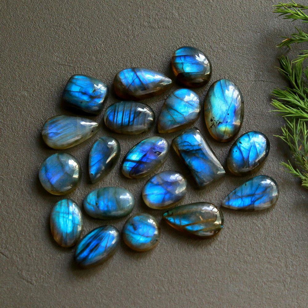 19 Pcs 160 Cts  Natural Labradorite Cabochon Loose Gemstone Jewelry Wire Wrapped Pendant Semi-Precious Healing Crystal Lots   20x12-11x11mm #12163