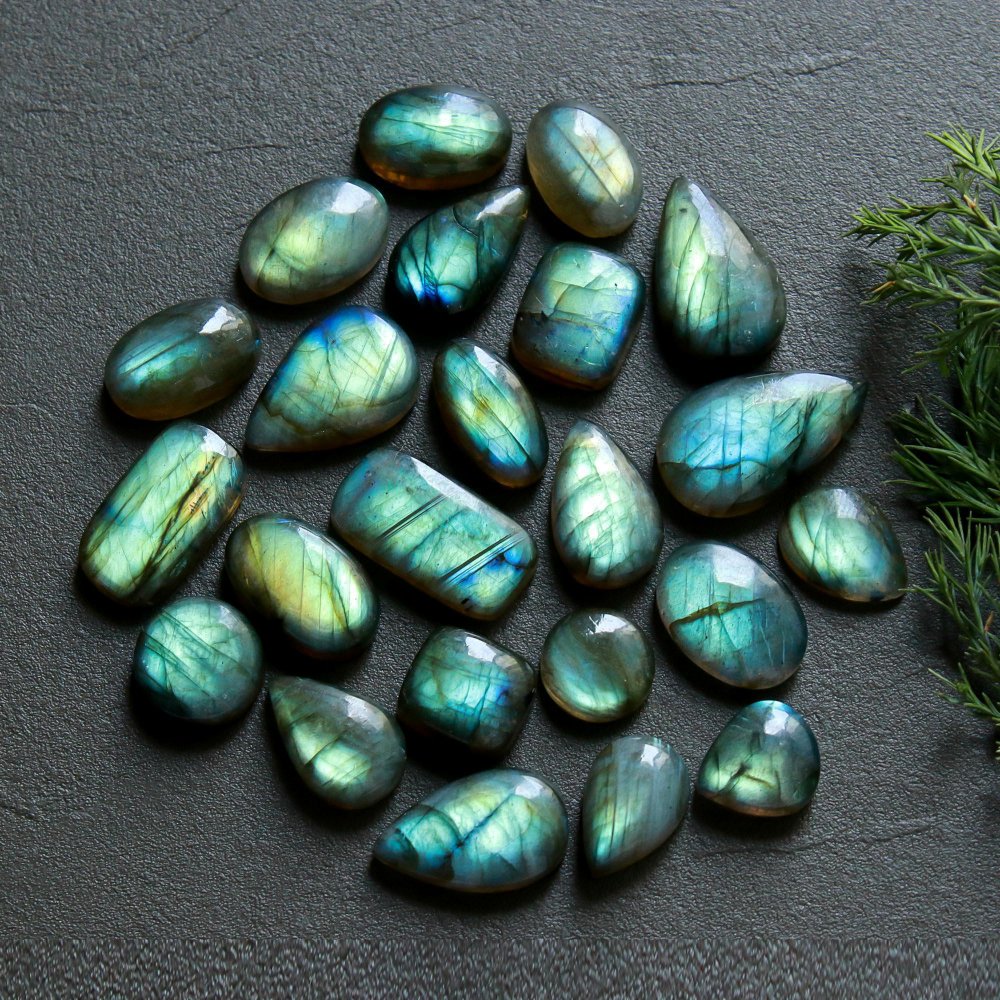 23 Pcs 194 Cts  Natural Labradorite Cabochon Loose Gemstone Jewelry Wire Wrapped Pendant Semi-Precious Healing Crystal Lots   22x13-11x11mm #12168