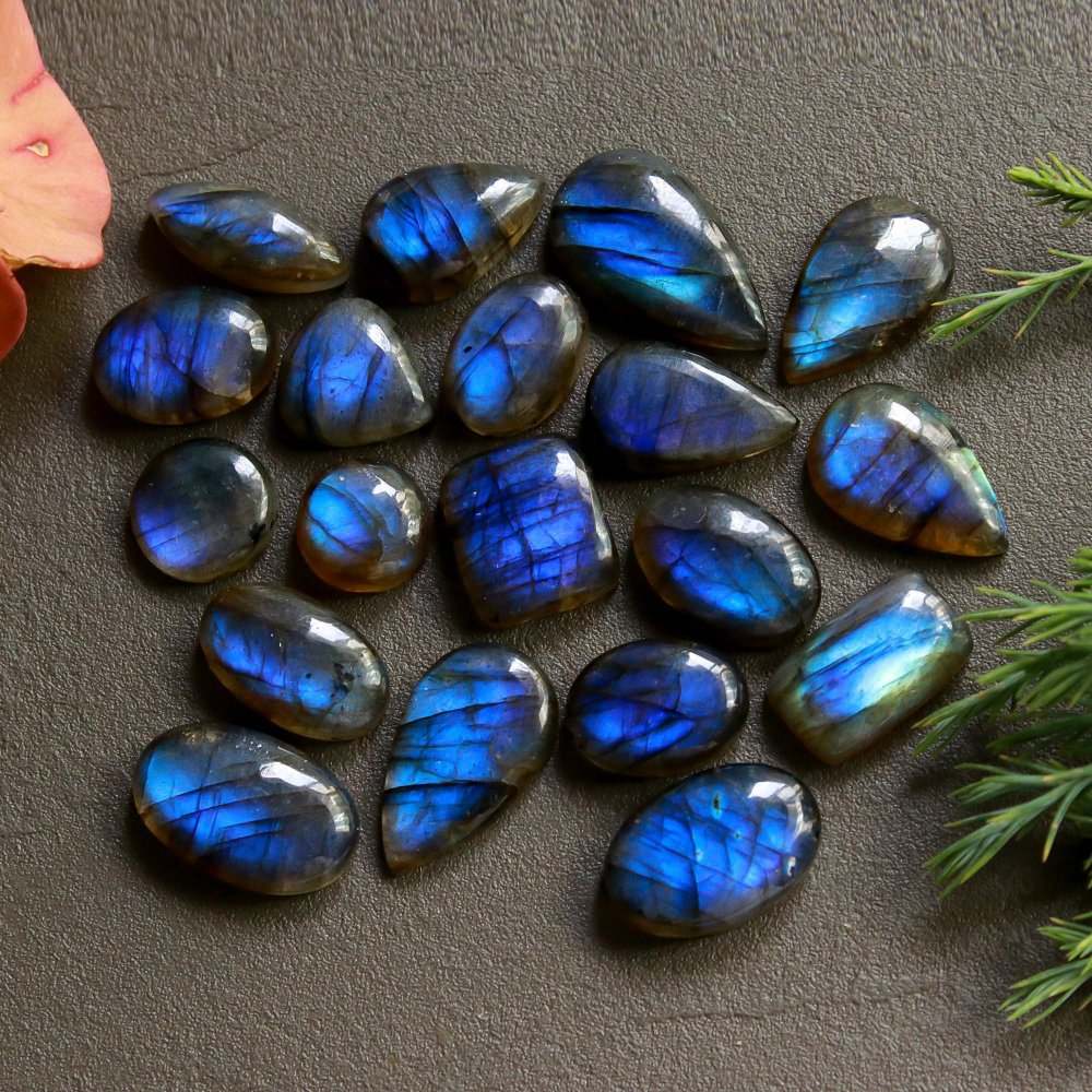 19 Pcs 139 Cts  Natural Labradorite Cabochon Loose Gemstone Jewelry Wire Wrapped Pendant Semi-Precious Healing Crystal Lots   20x11-10x10mm #12171