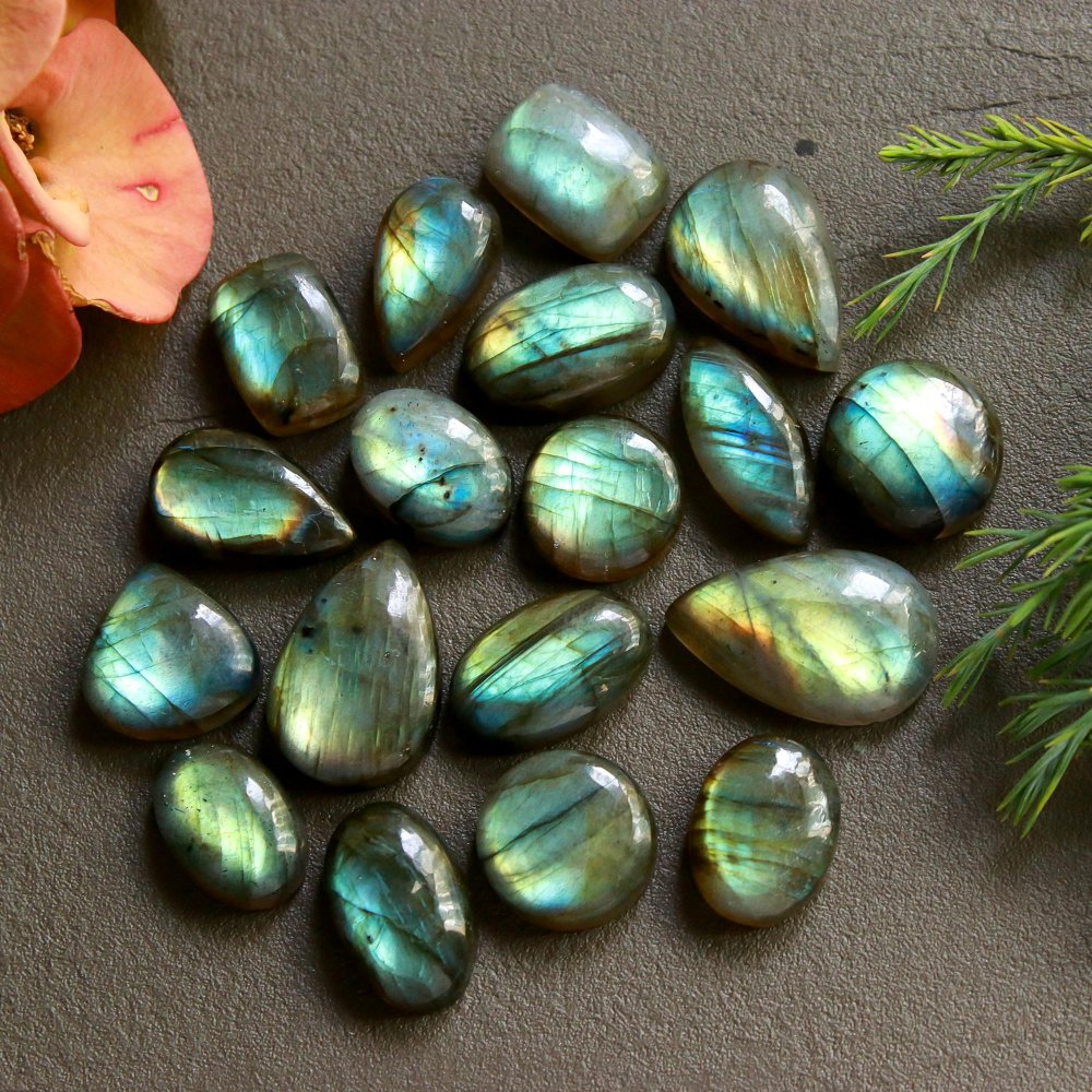 18 Pcs 159 Cts  Natural Labradorite Cabochon Loose Gemstone Jewelry Wire Wrapped Pendant Semi-Precious Healing Crystal Lots   23x10-12x12mm #12172