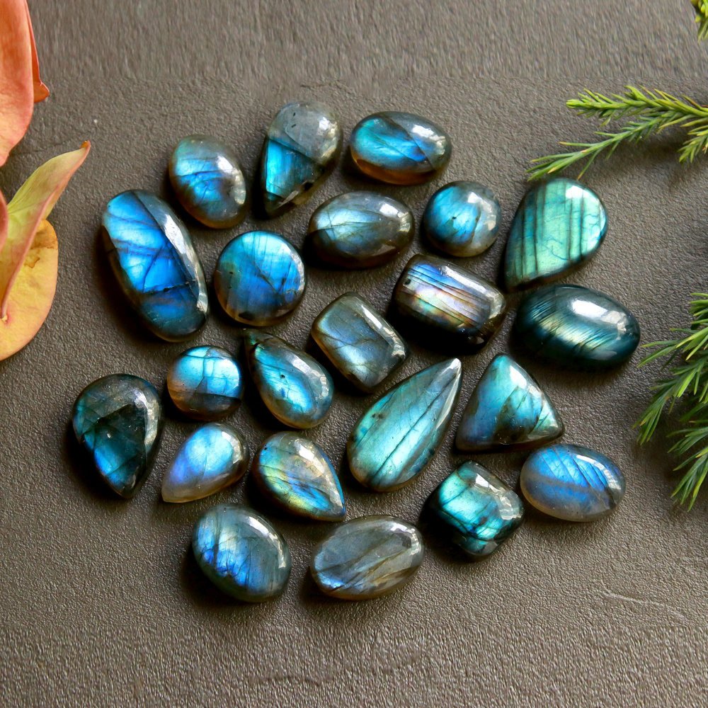 22 Pcs 177 Cts  Natural Labradorite Cabochon Loose Gemstone Jewelry Wire Wrapped Pendant Semi-Precious Healing Crystal Lots   22x11-10x10mm #12174