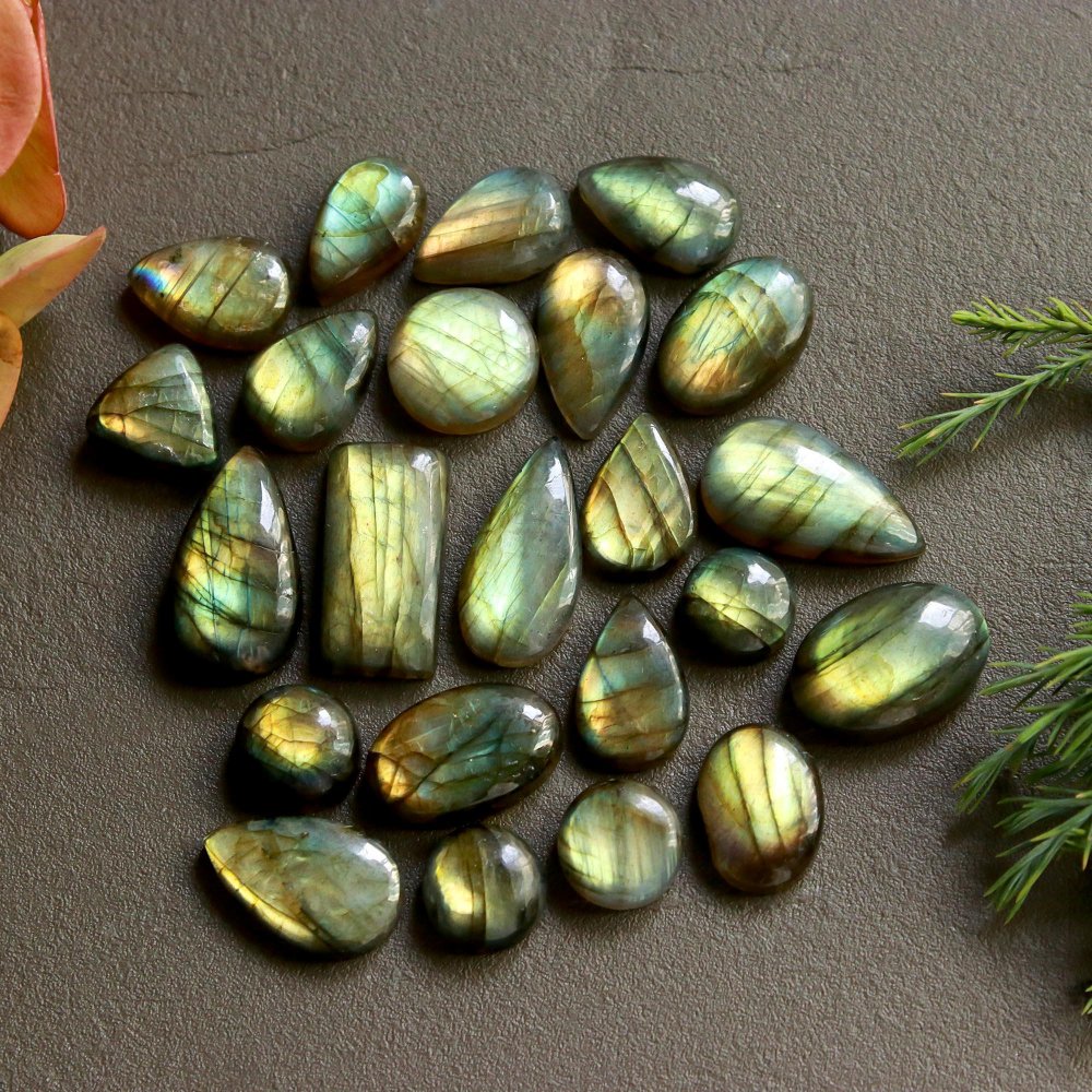 23 Pcs 171 Cts  Natural Labradorite Cabochon Loose Gemstone Jewelry Wire Wrapped Pendant Semi-Precious Healing Crystal Lots   20x10-10x10mm #12175