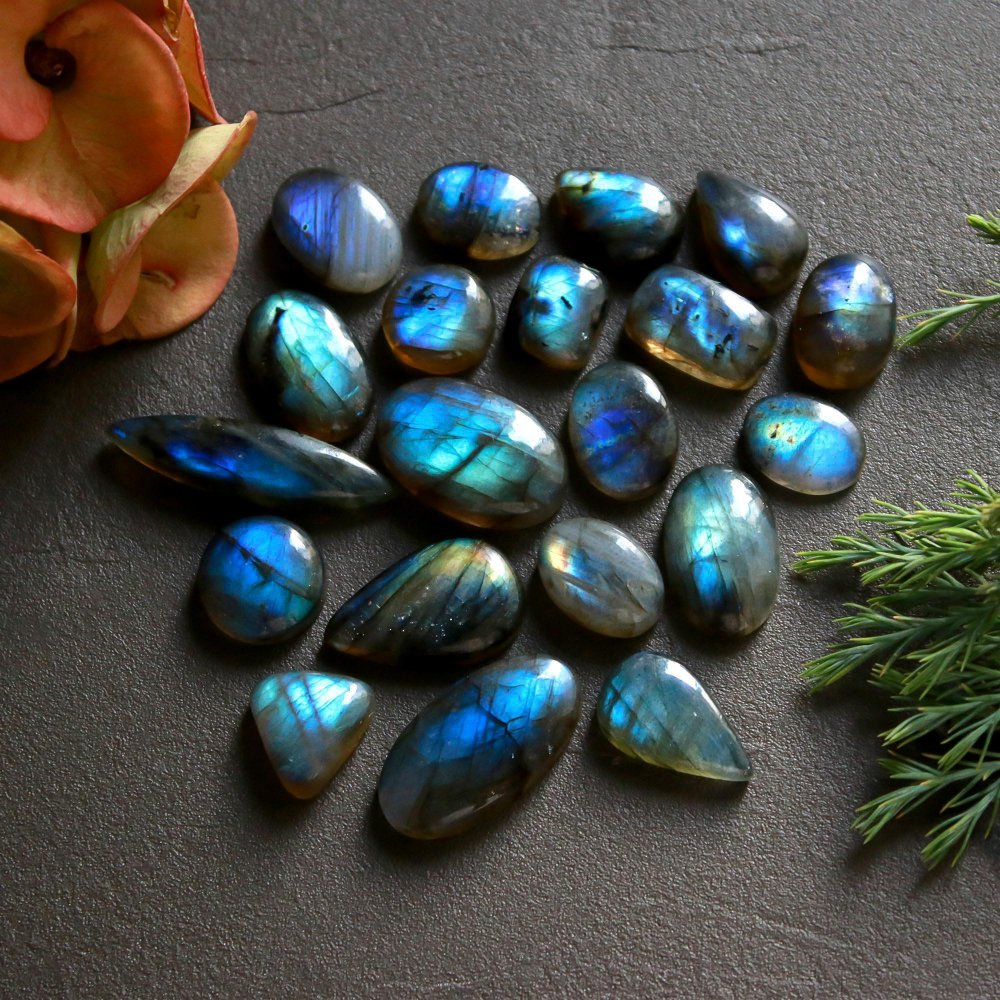 20 Pcs 172 Cts  Natural Labradorite Cabochon Loose Gemstone Jewelry Wire Wrapped Pendant Semi-Precious Healing Crystal Lots   30x7-11x11mm #12186