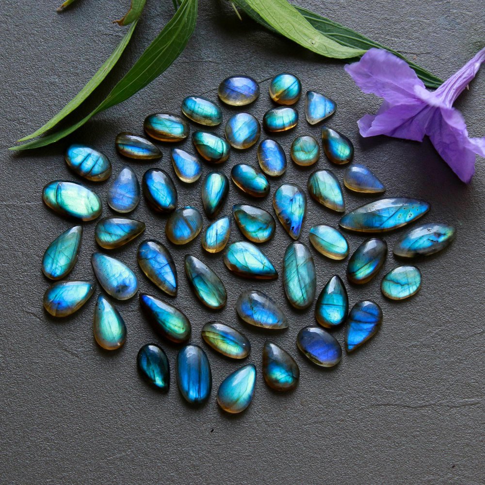49 Pcs 98 Cts  Natural Labradorite Cabochon Loose Gemstone Jewelry Wire Wrapped Pendant Semi-Precious Healing Crystal Lots   7x13-5x7mm #12191