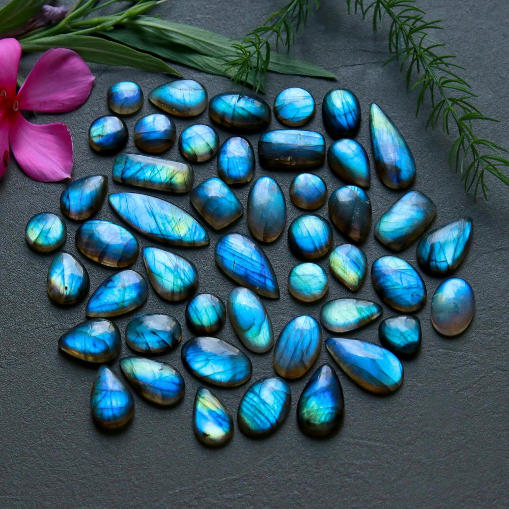 46 Pcs 227 Cts  Natural Labradorite Cabochon Loose Gemstone Jewelry Wire Wrapped Pendant Semi-Precious Healing Crystal Lots   10x26-9x12mm #12195