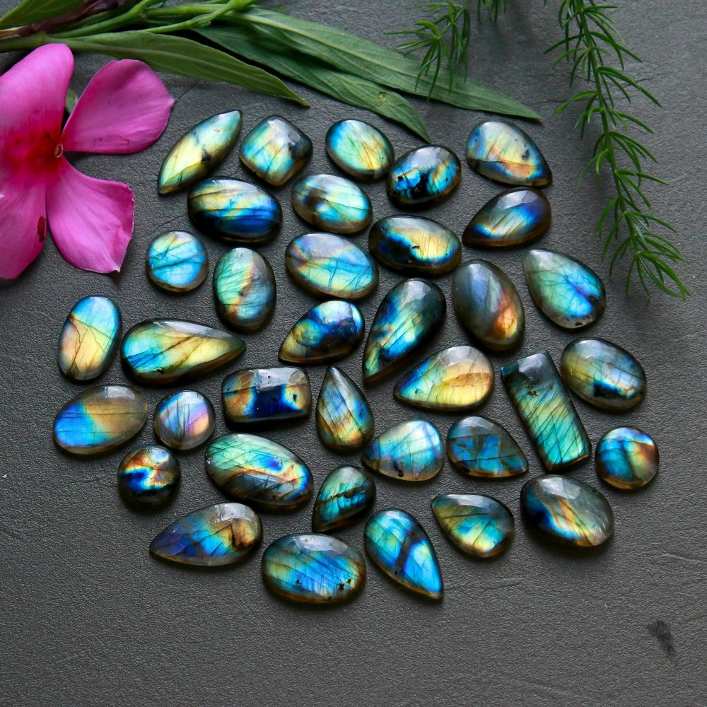 36 Pcs 175 Cts  Natural Labradorite Cabochon Loose Gemstone Jewelry Wire Wrapped Pendant Semi-Precious Healing Crystal Lots   11x21-9x13mm #12196