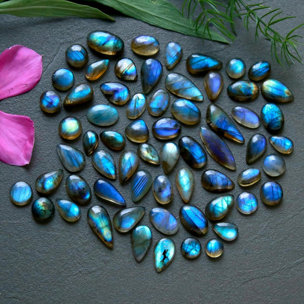 63 Pcs 116 Cts  Natural Labradorite Cabochon Loose Gemstone Jewelry Wire Wrapped Pendant Semi-Precious Healing Crystal Lots  6x15-5x8mm #12198