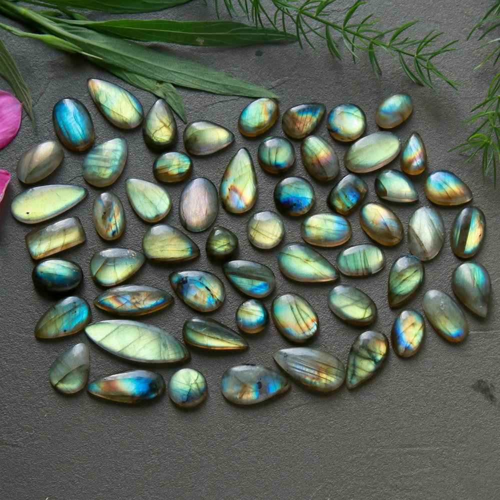 55 Pcs 166 Cts  Natural Labradorite Cabochon Loose Gemstone Jewelry Wire Wrapped Pendant Semi-Precious Healing Crystal Lots  8x19-7x8mm #12200