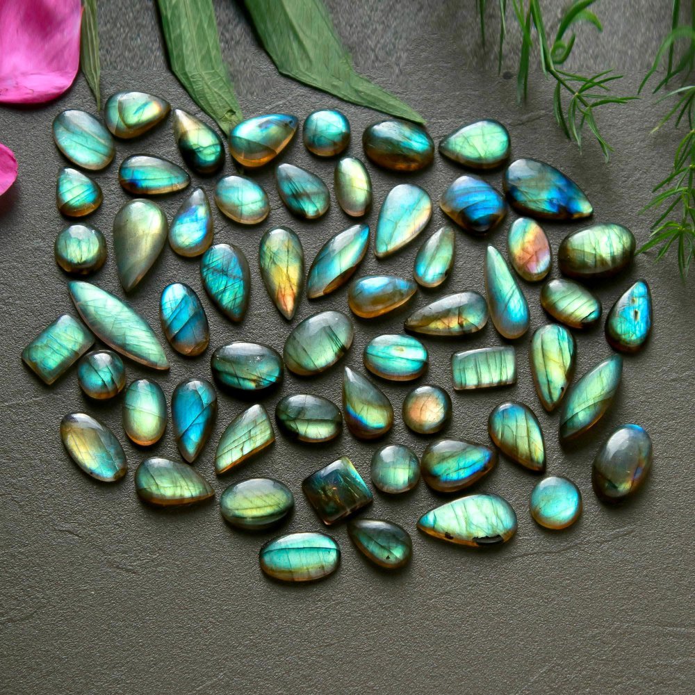 57 Pcs 174 Cts  Natural Labradorite Cabochon Loose Gemstone Jewelry Wire Wrapped Pendant Semi-Precious Healing Crystal Lots  9x17-7x9mm #12201