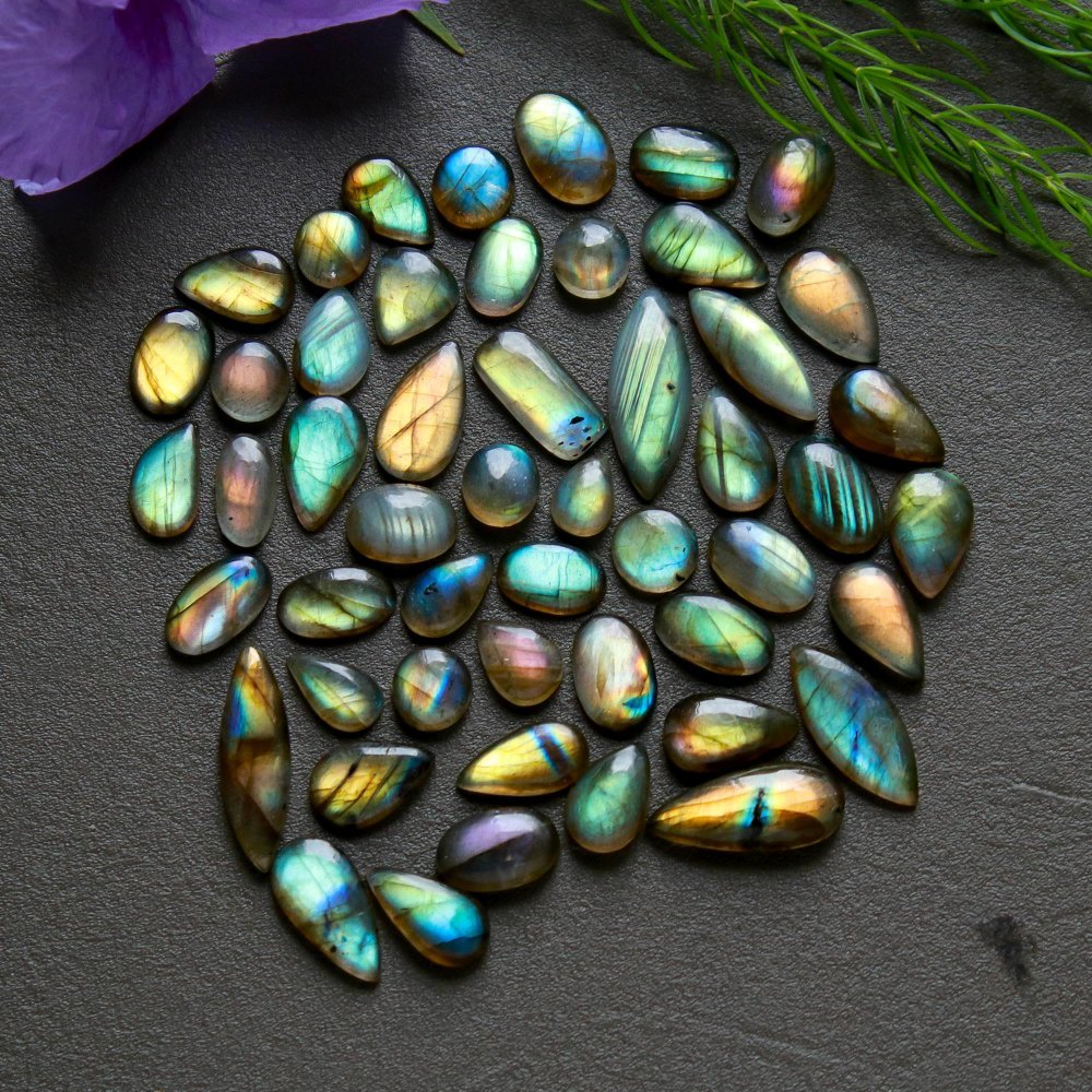 51 Pcs 92 Cts  Natural Labradorite Cabochon Loose Gemstone Jewelry Wire Wrapped Pendant Semi-Precious Healing Crystal Lots  7x17-5x7mm #12202