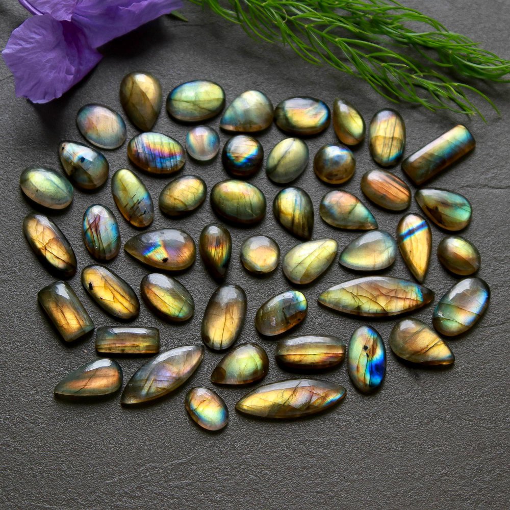 47 Pcs 152 Cts  Natural Labradorite Cabochon Loose Gemstone Jewelry Wire Wrapped Pendant Semi-Precious Healing Crystal Lots  9x15-7x10mm #12203