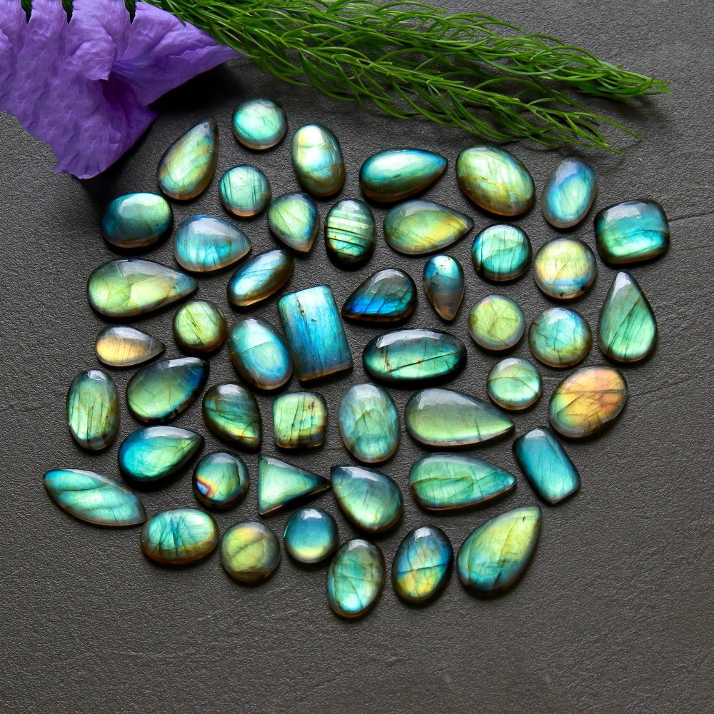 48 Pcs 202 Cts  Natural Labradorite Cabochon Loose Gemstone Jewelry Wire Wrapped Pendant Semi-Precious Healing Crystal Lots  10x20-7x12mm #12204