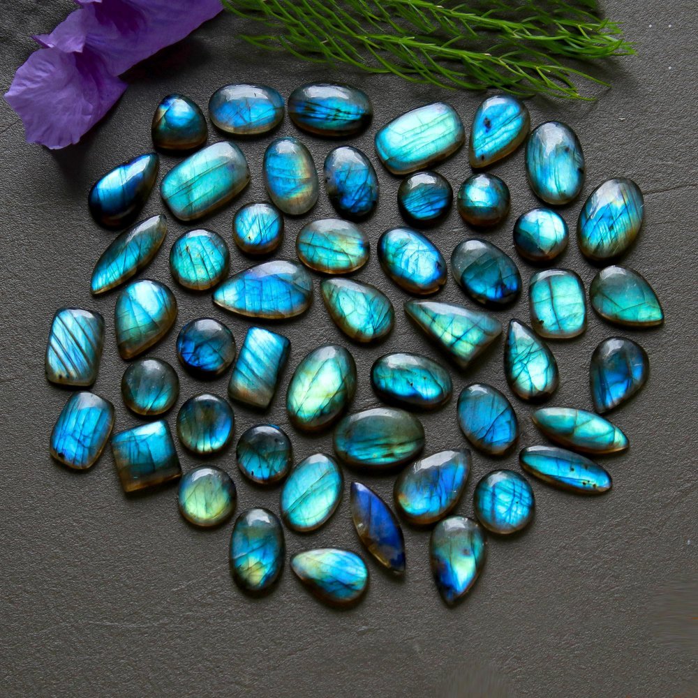 51 Pcs 231 Cts  Natural Labradorite Cabochon Loose Gemstone Jewelry Wire Wrapped Pendant Semi-Precious Healing Crystal Lots  11x17-10x14mm #12205