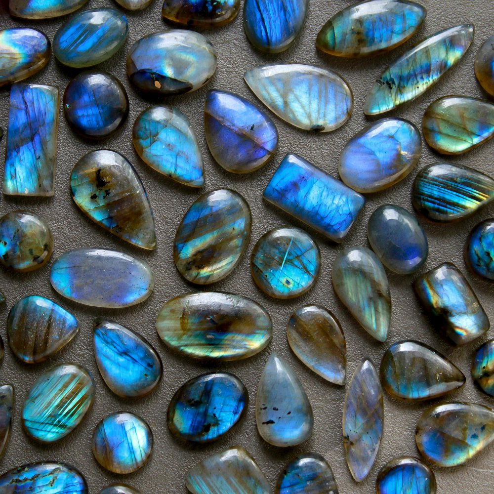 59 Pcs 296 Cts  Natural Labradorite Cabochon Loose Gemstone Jewelry Wire Wrapped Pendant Semi-Precious Healing Crystal Lots  11x19-10x12mm #12206