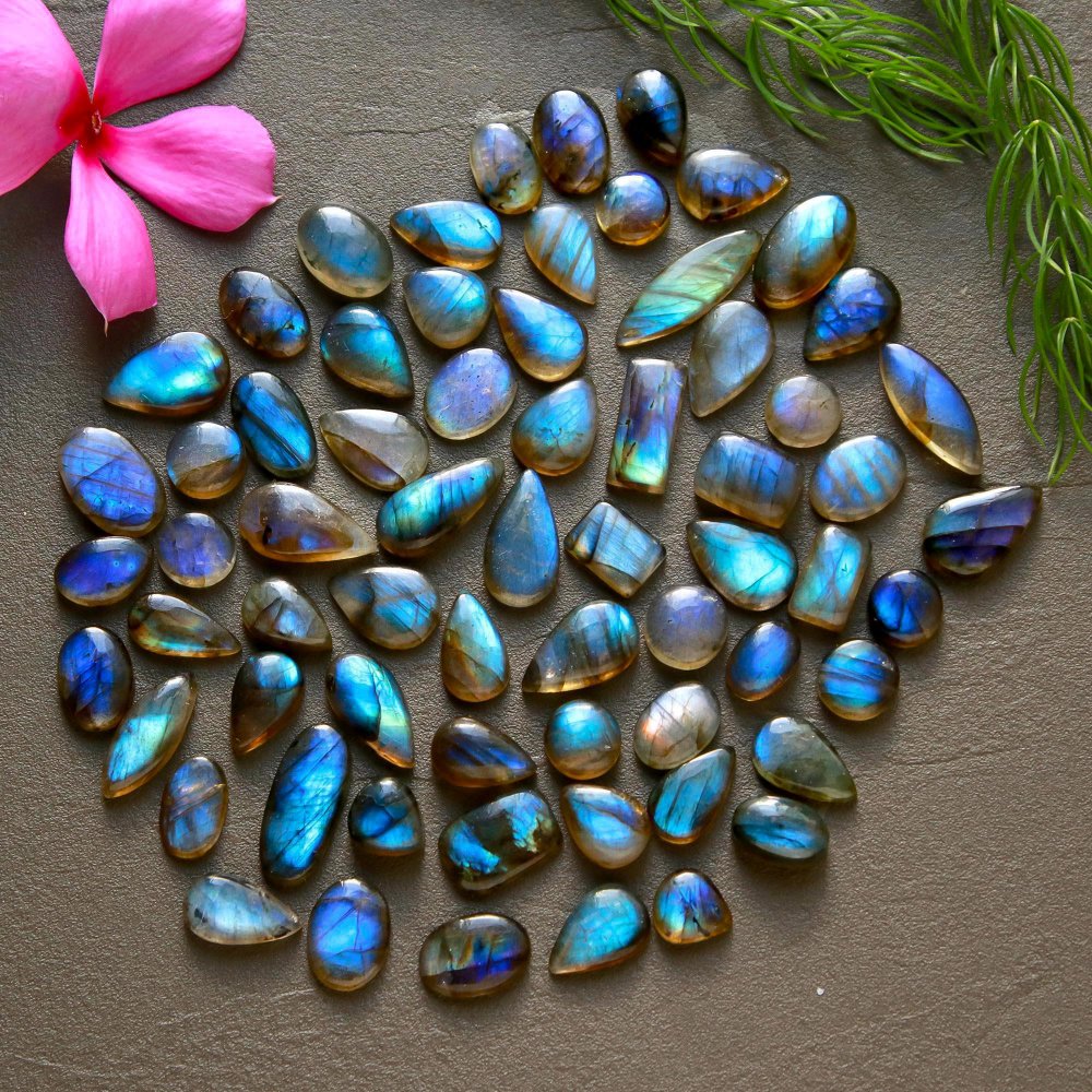 66 Pcs 213 Cts  Natural Labradorite Cabochon Loose Gemstone Jewelry Wire Wrapped Pendant Semi-Precious Healing Crystal Lots  8x16-6x9mm #12207