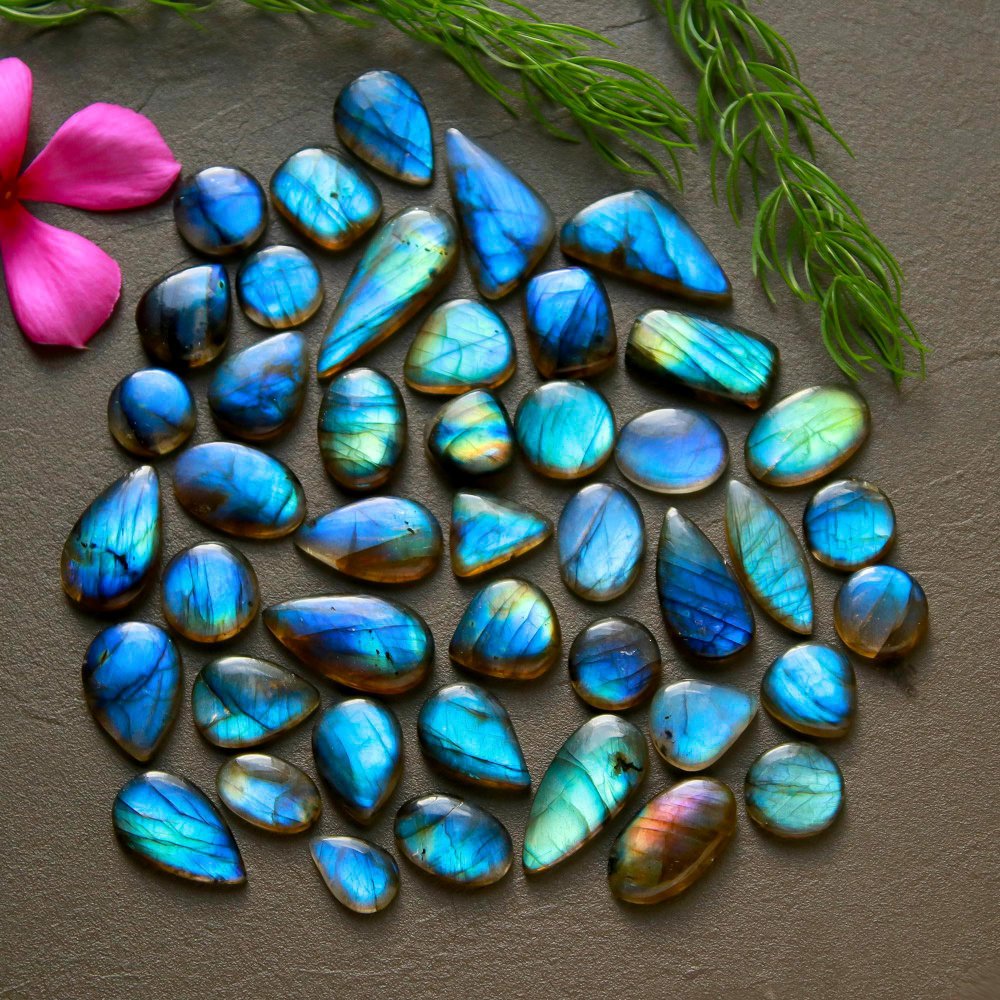 44 Pcs 267 Cts  Natural Labradorite Cabochon Loose Gemstone Jewelry Wire Wrapped Pendant Semi-Precious Healing Crystal Lots  11x29-8x12mm #12208