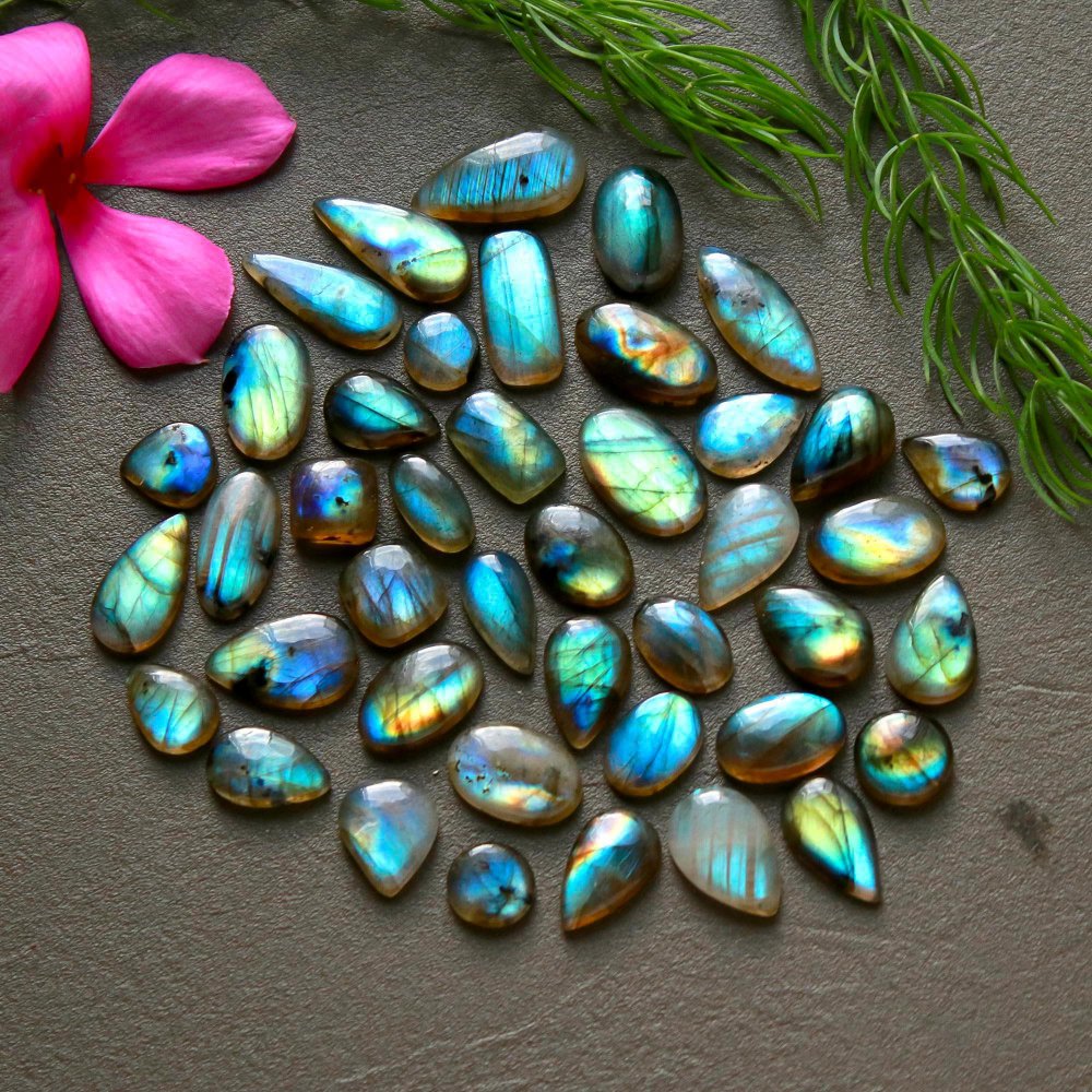 42 Pcs 127 Cts  Natural Labradorite Cabochon Loose Gemstone Jewelry Wire Wrapped Pendant Semi-Precious Healing Crystal Lots  9x18-8x10mm #12209