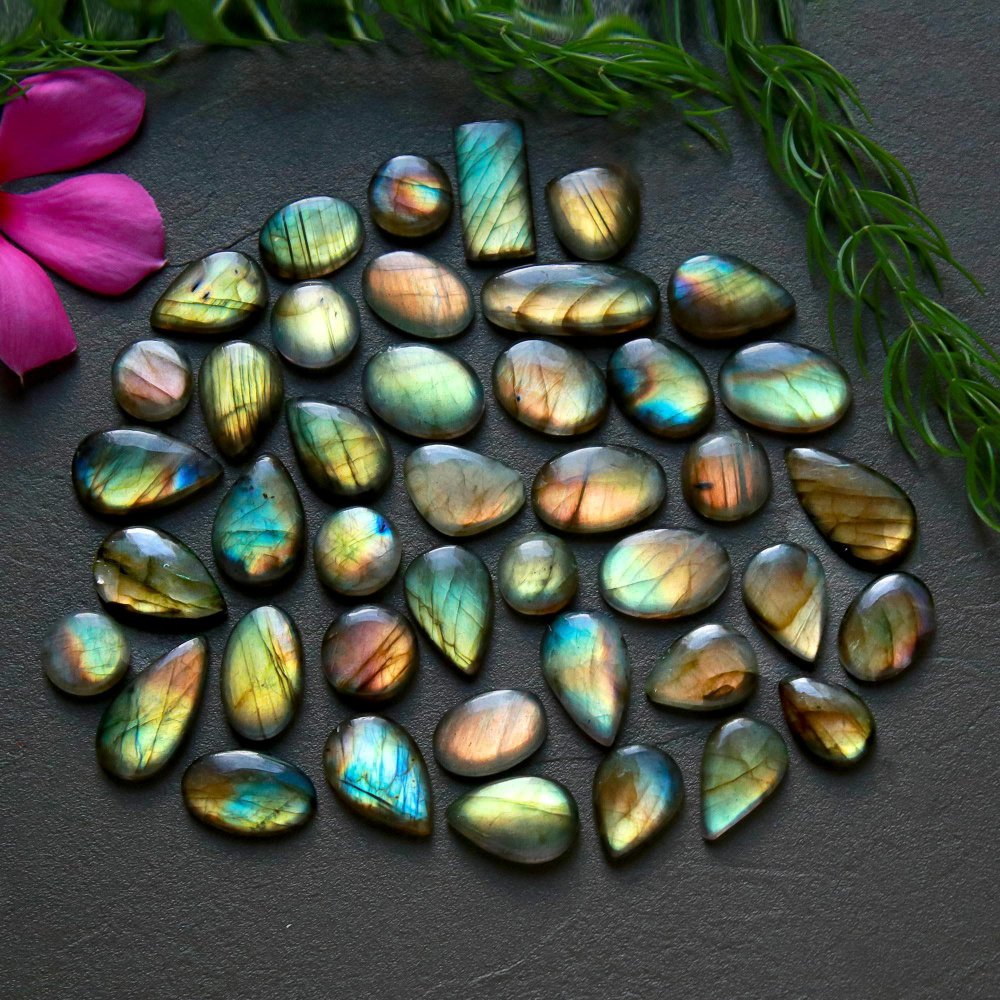 42 Pcs 183 Cts  Natural Labradorite Cabochon Loose Gemstone Jewelry Wire Wrapped Pendant Semi-Precious Healing Crystal Lots  10x20-9x13mm #12210