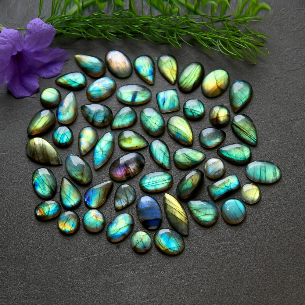 52 Pcs 223 Cts  Natural Labradorite Cabochon Loose Gemstone Jewelry Wire Wrapped Pendant Semi-Precious Healing Crystal Lots  11x20-8x12mm #12212