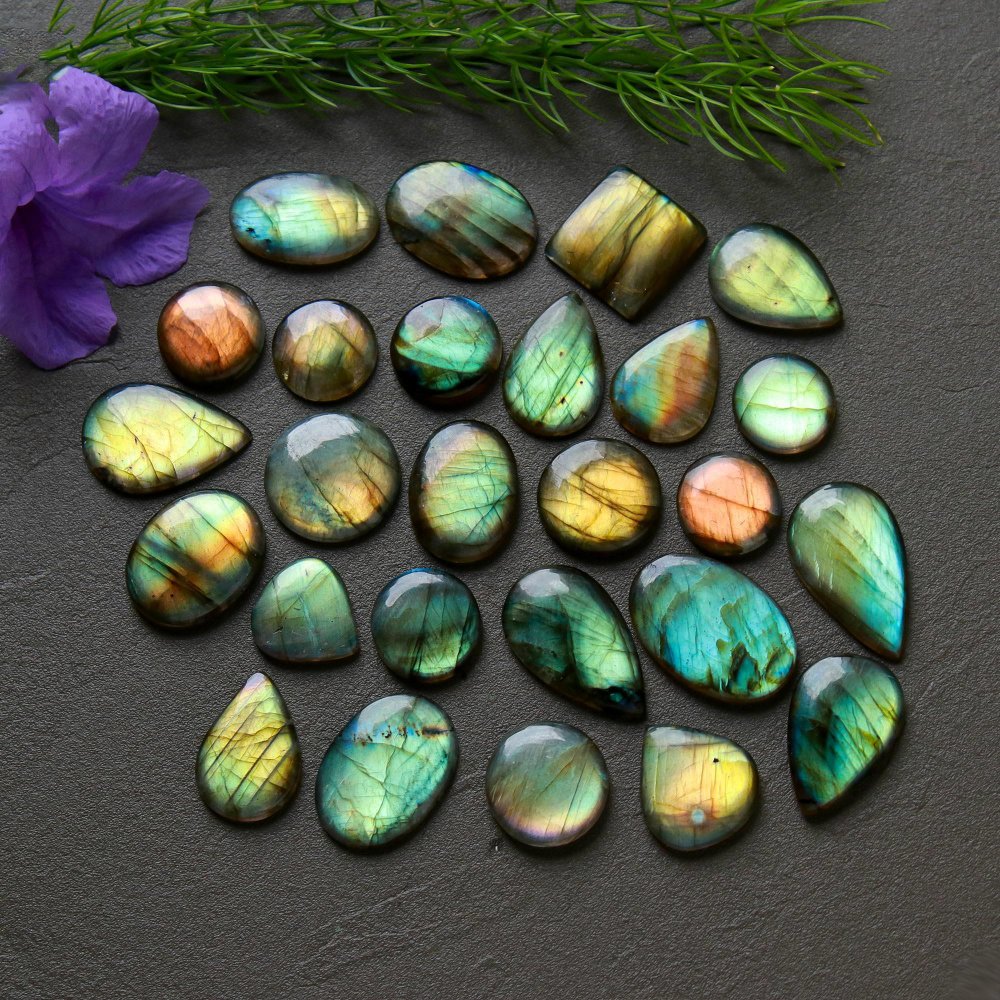 26 Pcs 223 Cts  Natural Labradorite Cabochon Loose Gemstone Jewelry Wire Wrapped Pendant Semi-Precious Healing Crystal Lots  15x25-14x15mm #12214