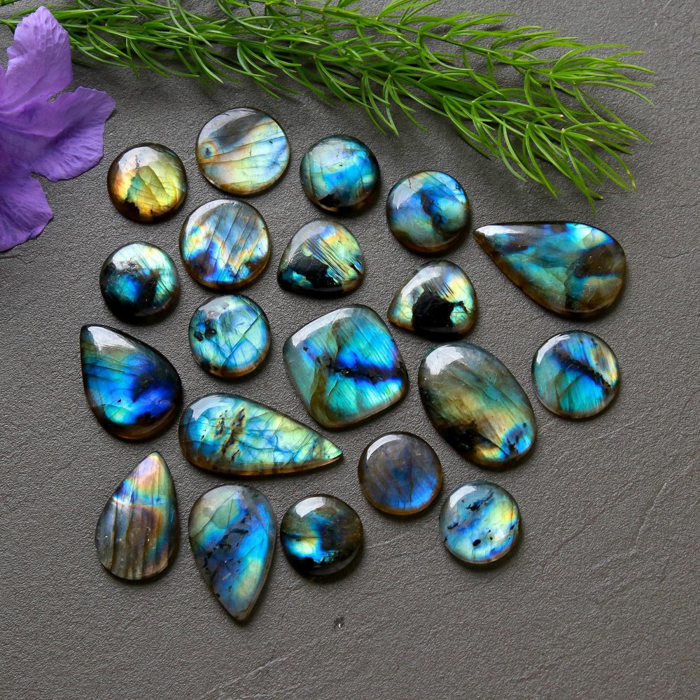 20 Pcs 161 Cts  Natural Labradorite Cabochon Loose Gemstone Jewelry Wire Wrapped Pendant Semi-Precious Healing Crystal Lots  14x29-14x16mm #12216