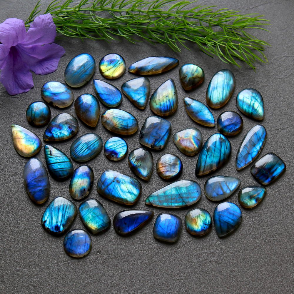 40 Pcs 253 Cts  Natural Labradorite Cabochon Loose Gemstone Jewelry Wire Wrapped Pendant Semi-Precious Healing Crystal Lots 13x27-10x14mm #12217