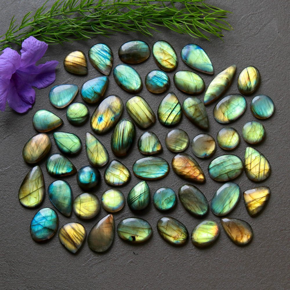 52 Pcs 334 Cts  Natural Labradorite Cabochon Loose Gemstone Jewelry Wire Wrapped Pendant Semi-Precious Healing Crystal Lots 13x23-12x13mm #12218