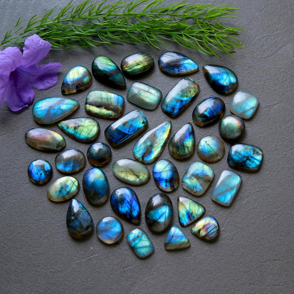 36 Pcs 266 Cts  Natural Labradorite Cabochon Loose Gemstone Jewelry Wire Wrapped Pendant Semi-Precious Healing Crystal Lots 13x26-10x14mm #12222
