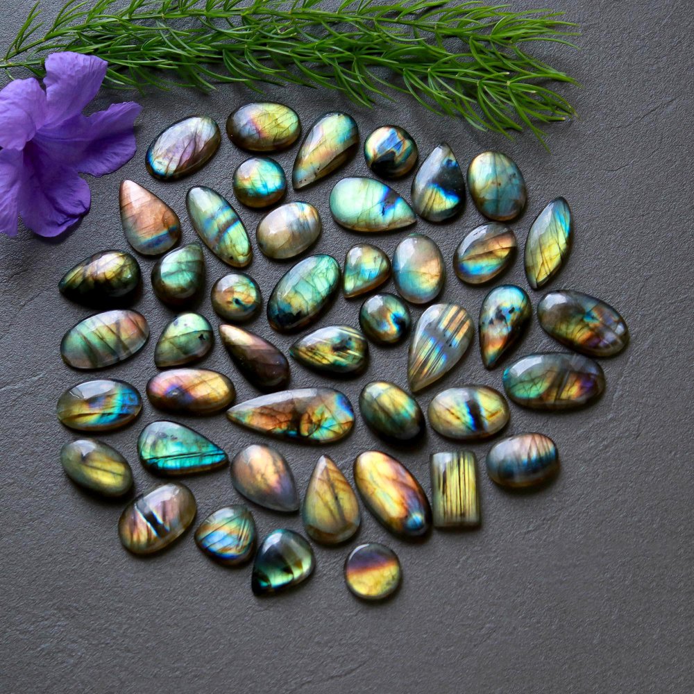 44 Pcs 234 Cts  Natural Labradorite Cabochon Loose Gemstone Jewelry Wire Wrapped Pendant Semi-Precious Healing Crystal Lots 11x26-9x12mm #12223