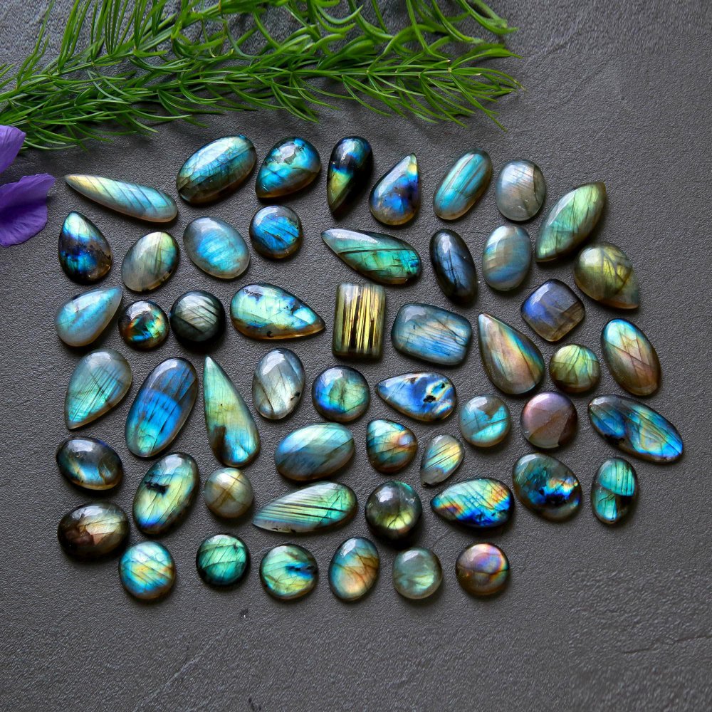 53 Pcs 260 Cts  Natural Labradorite Cabochon Loose Gemstone Jewelry Wire Wrapped Pendant Semi-Precious Healing Crystal Lots 9x24-7x11mm #12224