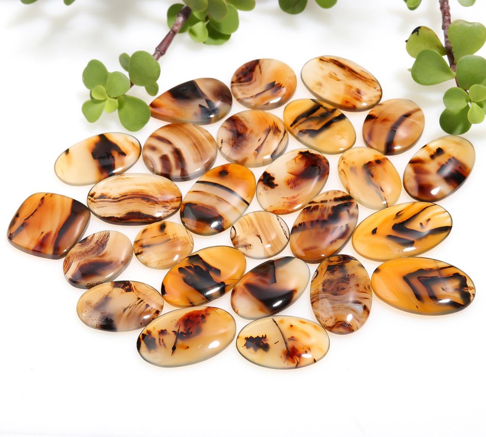 26 Pcs 515 Cts Natural Brown Montana Agate Cabochon Loose Gemstone Flat Back Semi Precious Stone Jewelry Making Crystal  20x32-18x24mm #12237