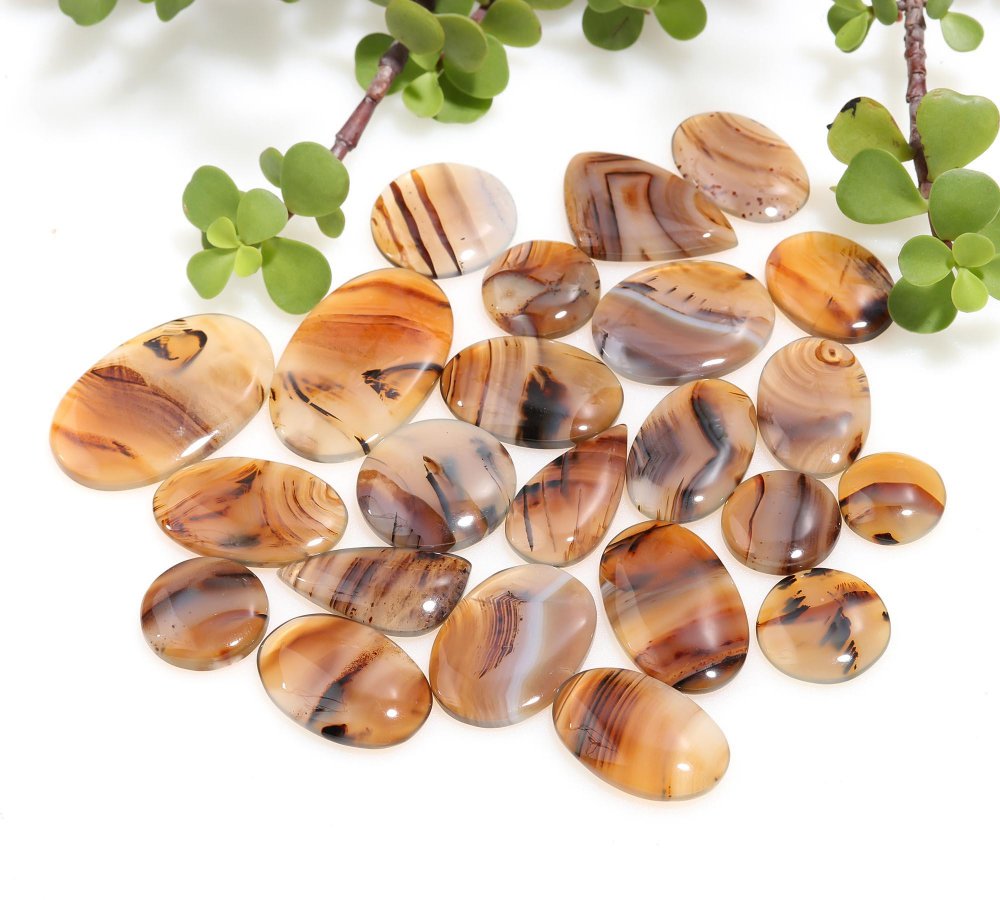 23 Pcs 446 Cts Natural Brown Montana Agate Cabochon Loose Gemstone Flat Back Semi Precious Stone Jewelry Making Crystal 23x37-16x22mm #12242