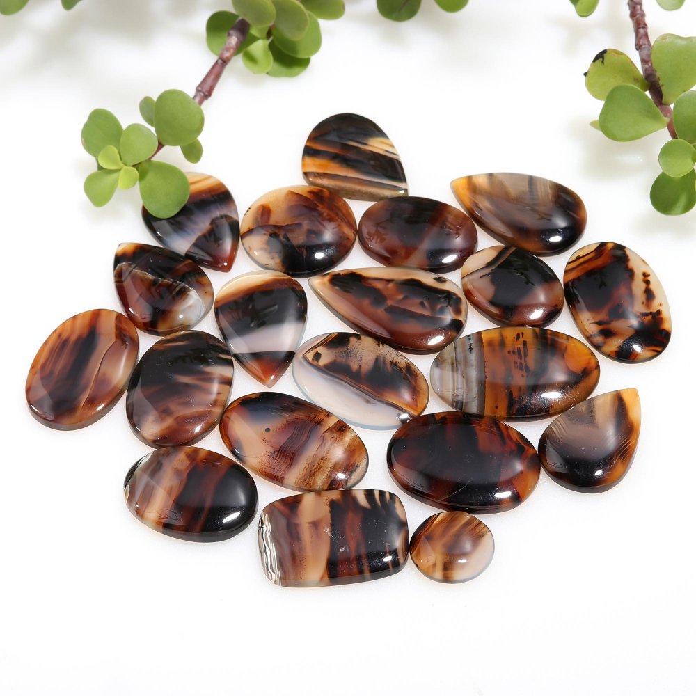 20 Pcs 430 Cts Natural Brown Montana Agate Cabochon Loose Gemstone Flat Back Semi Precious Stone Jewelry Making Crystal 19x34-18x22mm #12243