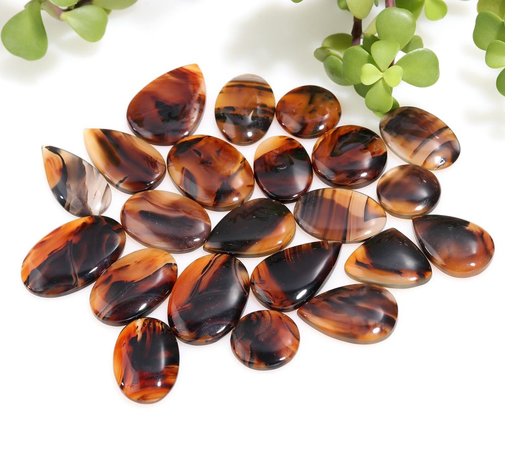 22 Pcs 463 Cts Natural Brown Montana Agate Cabochon Loose Gemstone Flat Back Semi Precious Stone Jewelry Making Crystal 23x33-25x17mm #12247