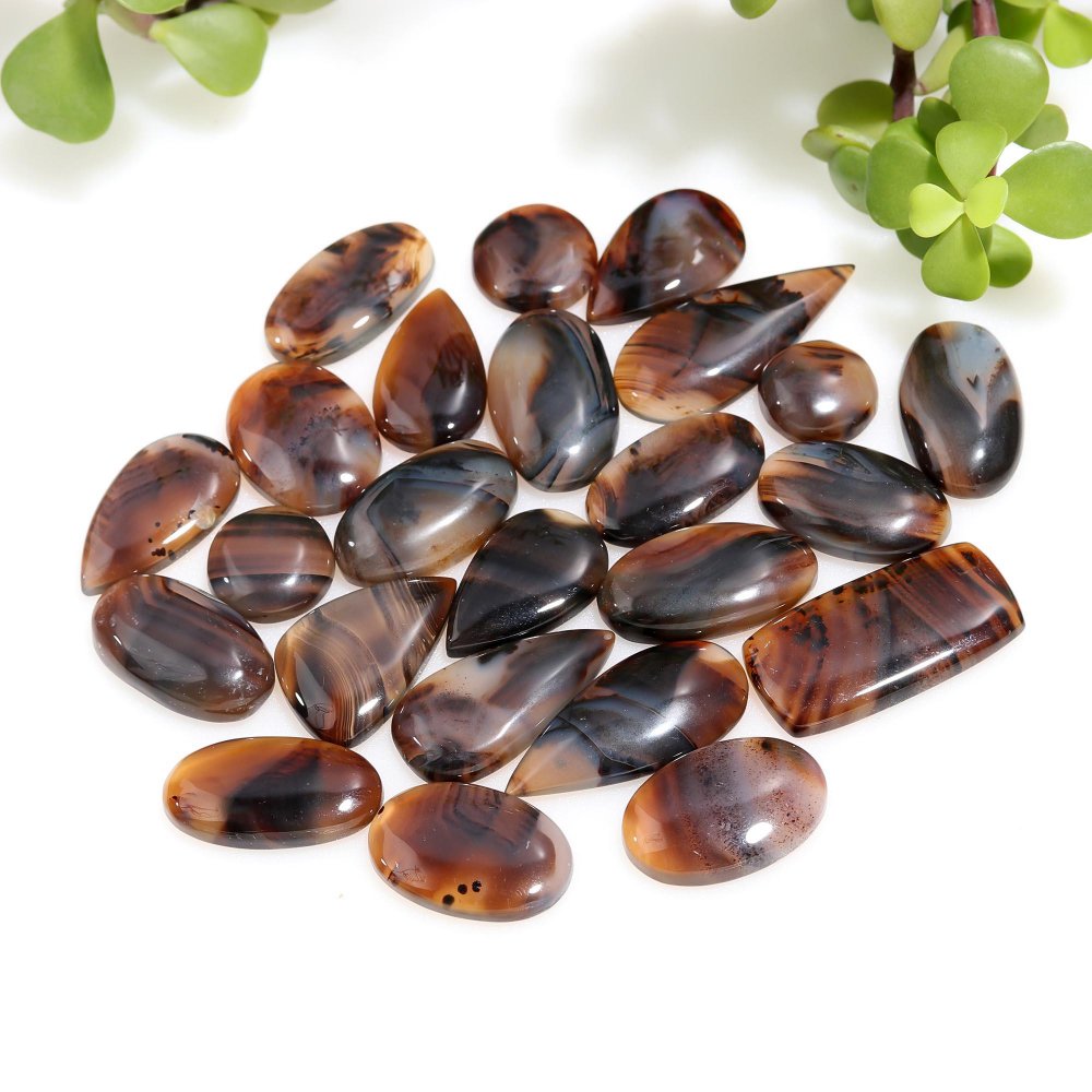 24 Pcs 393 Cts Natural Brown Montana Agate Cabochon Loose Gemstone Flat Back Semi Precious Stone Jewelry Making Crystal 15x35-14x24mm #12249