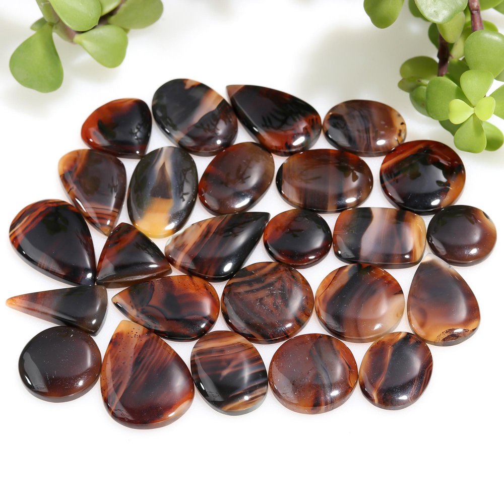 25 Pcs 477 Cts Natural Brown Montana Agate Cabochon Loose Gemstone Flat Back Semi Precious Stone Jewelry Making Crystal 23x33-17x22mm #12251