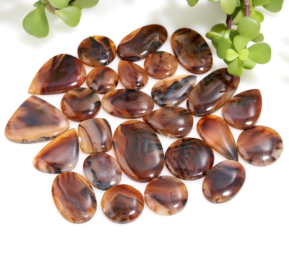 25 Pcs 589 Cts Natural Brown Montana Agate Cabochon Loose Gemstone Flat Back Semi Precious Stone Jewelry Making Crystal 25x37-15x22mm #12252