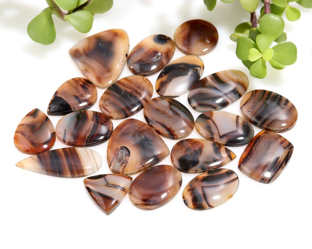 19 Pcs 485 Cts Natural Brown Montana Agate Cabochon Loose Gemstone Flat Back Semi Precious Stone Jewelry Making Crystal 15x40-20x26mm #12253