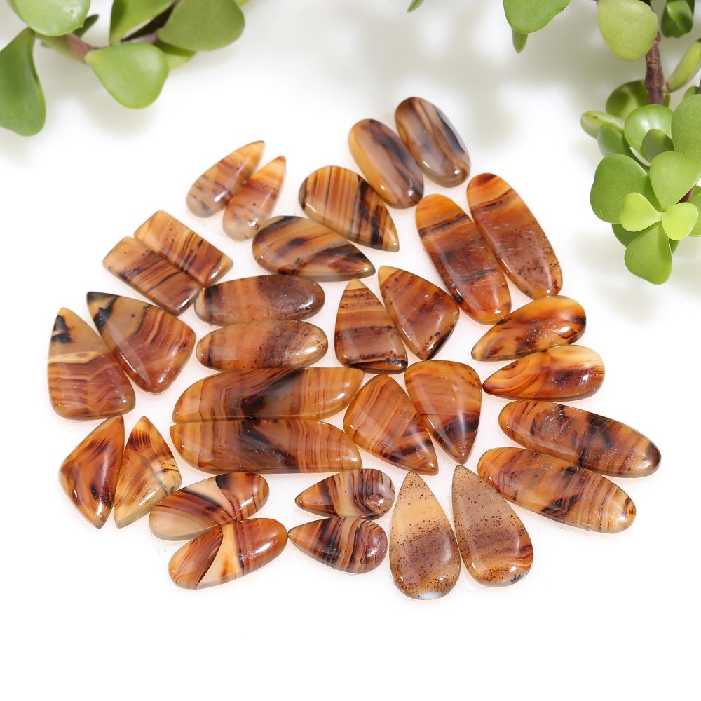 16 Pair 240 Cts Natural Brown Montana Agate Cabochon Loose Gemstone Crystal Pair Lot for Earrings 9x32-6x18mm #12272